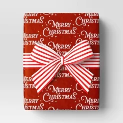 30” 20 Sq Ft Christmas Roll Wrap White Merry Christmas On Red - Wondershop™