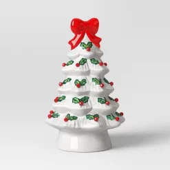 12" Lit Ceramic White Christmas Tree With Red Bow - Wondershop™ -Christmas Decorations Shop GUEST 1215df16 ed24 49be 85b8 b59032f21f29