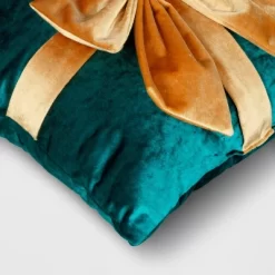 16"x6" Christmas Green Velvet Square Pillow With Teal Bow - Wondershop™ -Christmas Decorations Shop GUEST 12cd500e 851a 448c b5f6 f47520195518