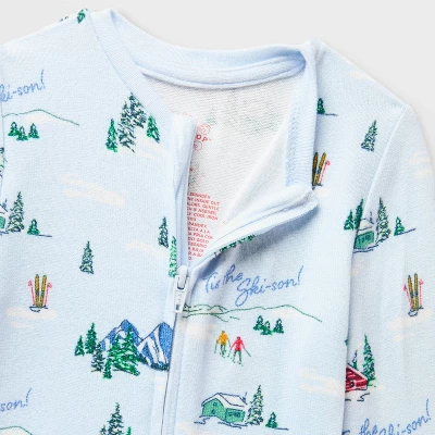 Baby "Tis The Ski-son!" Cozy Knit Holiday Matching Family Pajama Union Suit - Wondershop™ Blue 4 Baby "Tis The Ski-son!" Cozy Knit Holiday Matching Family Pajama Union Suit - Wondershop™ Blue - Image 2