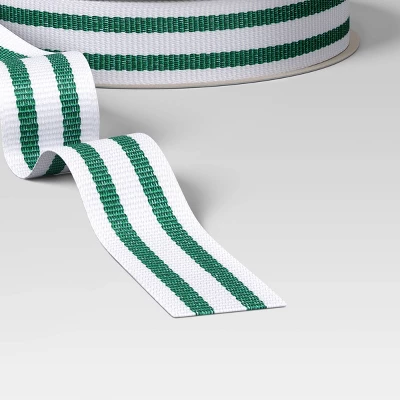 18' Christmas Fabric Ribbon Grosgrain White/Green Stripes - Wondershop™ 4 18' Christmas Fabric Ribbon Grosgrain White/Green Stripes - Wondershop™ - Image 2