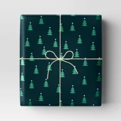 40" 125 Sq Ft Christmas Roll Wrap Trees On Green - Wondershop™