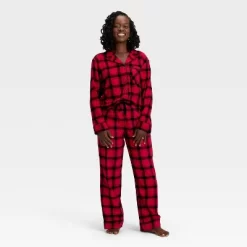 Women's Plaid Flannel Long Sleeve Shirt And Pants Holiday Matching Family Pajama Set - Wondershop™ Red/Black -Christmas Decorations Shop GUEST 2a4a105e 1d01 428d 95d8 1ac14f3375fd