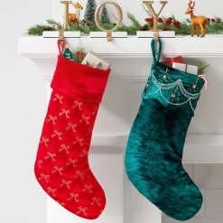 21" Christmas Art Deco Embellished Soft Velvet Stocking Green - Wondershop™