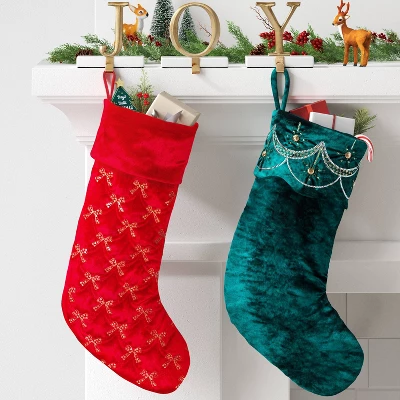 21" Christmas Sequins/Embroidery Bow Velvet Stocking Red - Wondershop™ 3 21" Christmas Sequins/Embroidery Bow Velvet Stocking Red - Wondershop™