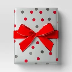 30” 25 Sq Ft Christmas Roll Wrap Red Gray Silver Dot - Wondershop™