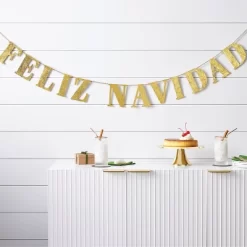 6' Wood 'Feliz Navidad' Christmas Word Garland Gold - Wondershop™: Horizontal Ready-to-Hang Decor