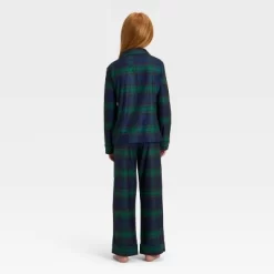 Kids' Plaid Long Sleeve Shirt And Pants Holiday Matching Family Pajama Set - Wondershop™ Navy Blue