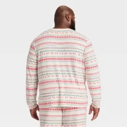 Men's "Let It Snow" Fair Isle Cozy Knit Long Sleeve Henley Holiday Matching Family Pajama Shirt - Wondershop™ Cream