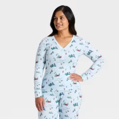 Women's "Tis The Ski-son!" Cozy Knit Long Sleeve Henley Holiday Matching Family Pajama Shirt - Wondershop™ Blue -Christmas Decorations Shop GUEST 38d64182 de23 44eb a3b3 437203f04c68