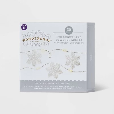 30ct LED Dewdrop With Glittered Snowflakes Christmas Indoor Novelty String Lights Warm White With Silver Wire - Wondershop™ 6 30ct LED Dewdrop With Glittered Snowflakes Christmas Indoor Novelty String Lights Warm White With Silver Wire - Wondershop™ - Image 4