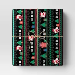 30" 50 Sq Ft Christmas Roll Wrap Sweater Pixel Print On Black - Wondershop™