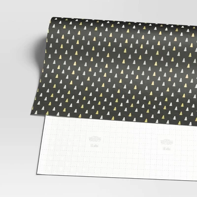 30” 25 Sq Ft Christmas Roll Wrap Gold/Silver Trees On Black - Wondershop™ 4 30” 25 Sq Ft Christmas Roll Wrap Gold/Silver Trees On Black - Wondershop™ - Image 2