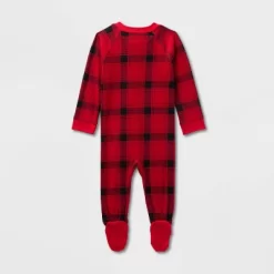 Baby Plaid Ribbed Holiday Matching Family Footed Pajama - Wondershop™ Red/Black