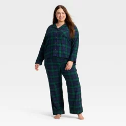Women's Plaid Flannel Long Sleeve Shirt And Pants Holiday Matching Family Pajama Set - Wondershop™ Navy Blue -Christmas Decorations Shop GUEST 461cf299 f9d7 43b2 9e71 de216c6079d3