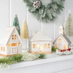 3pc Lit Ceramic Buildings Decorative Christmas Figurine Set - Wondershop™ White