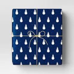 40" 220 Sq Ft Christmas Roll Wrap Snowmen On Navy Blue - Wondershop™