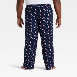 Men's Santa Print Microfleece Holiday Matching Family Pajama Pants - Wondershop™ Navy Blue
