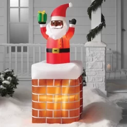 6' LED Animated Santa In Chimney Christmas Inflatable Decoration Red - Wondershop™: Festive Outdoor Display With Lights