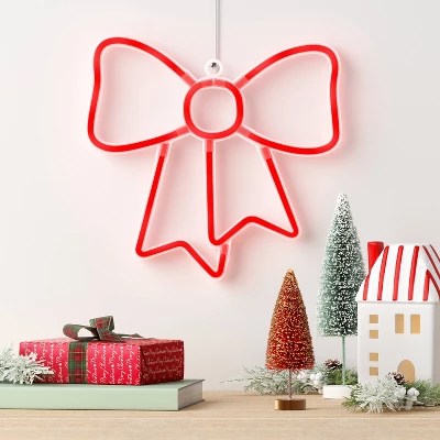LED Battery Operated Christmas Neon Bow Hangable Sign Red - Wondershop™ 3 LED Battery Operated Christmas Neon Bow Hangable Sign Red - Wondershop™
