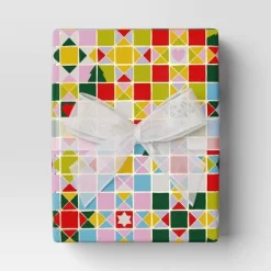 25 Sq Ft Christmas Humble Cheer Premium Red White Icon Stars Plaid - Wondershop™