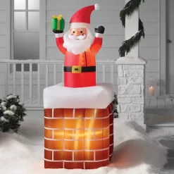 6' LED Animated Santa In Chimney Christmas Inflatable Decoration Red - Wondershop™: Festive Yard Display, Easy Setup