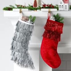 20" Christmas Tinsel Stocking Silver - Wondershop™