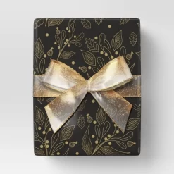 18' Christmas Modern Warmth Premium Ribbon Gold Glitter On Sheer - Wondershop™