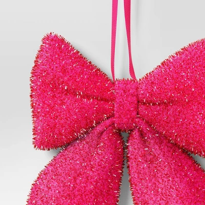 6.5" Christmas Tinsel Bow Ornament Hot Pink - Wondershop™ 4 6.5" Christmas Tinsel Bow Ornament Hot Pink - Wondershop™ - Image 2