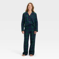 Women's Plaid Flannel Long Sleeve Shirt And Pants Holiday Matching Family Pajama Set - Wondershop™ Navy Blue -Christmas Decorations Shop GUEST 8baa454d 60d7 4aea 8019 f091b2e198ae