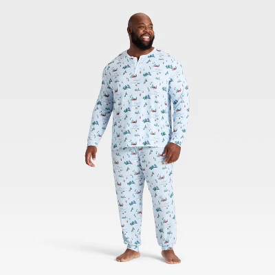 Men's "Tis The Ski-son!" Cozy Knit Long Sleeve Henley Holiday Matching Family Pajama Shirt - Wondershop™ Blue 4 Men's "Tis The Ski-son!" Cozy Knit Long Sleeve Henley Holiday Matching Family Pajama Shirt - Wondershop™ Blue - Image 2