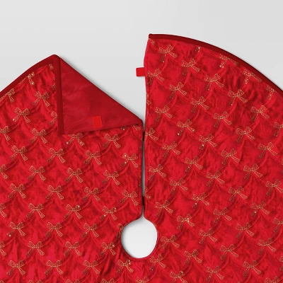 48" Christmas Embroidered Bow Velvet Tree Skirt Red - Wondershop™ 6 48" Christmas Embroidered Bow Velvet Tree Skirt Red - Wondershop™ - Image 4