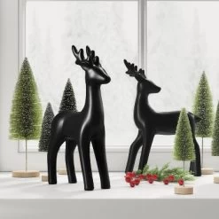 Ceramic Standing Deer Christmas Animal Figurine - Wondershop™ Black: Indoor Holiday Decor, 12" Tall