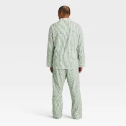 Men's Gingerbread Striped Flannel Long Sleeve Shirt And Pants Holiday Matching Family Pajama Set - Wondershop™ Cream