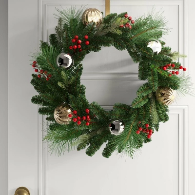 28" Decorated Mixed Greenery Artificial Christmas Wreath Green - Wondershop™ 3 28" Decorated Mixed Greenery Artificial Christmas Wreath Green - Wondershop™