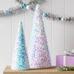 Christmas Sequins Cone Shape Tree Table Top Decor Iridescence Small - Wondershop™