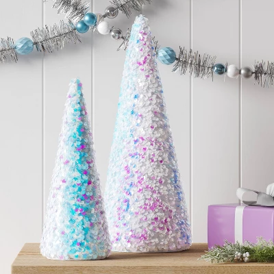 Christmas Sequins Cone Shape Tree Table Top Decor Iridescence Small - Wondershop™ 3 Christmas Sequins Cone Shape Tree Table Top Decor Iridescence Small - Wondershop™
