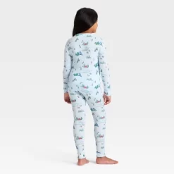 Kids' "Tis The Ski-son!" Cozy Knit Long Sleeve Shirt And Pants Holiday Matching Family Pajama Set - Wondershop™ Blue