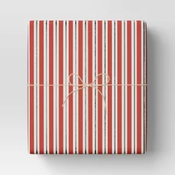 30” 20 Sq Ft Christmas Roll Wrap Red/White/Silver Stripes - Wondershop™