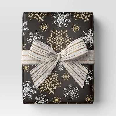 30” 25 Sq Ft Christmas Roll Wrap Gold/White Snowflakes On Black - Wondershop™ 3 30” 25 Sq Ft Christmas Roll Wrap Gold/White Snowflakes On Black - Wondershop™
