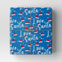 40” 125 Sq Ft Christmas Roll Wrap Love Santa On Blue - Wondershop™
