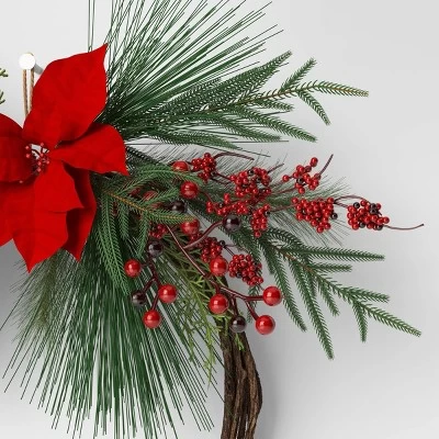 22" Christmas Unlit Asymmetrical Red Poinsettia Wreath - Wondershop™ 5 22" Christmas Unlit Asymmetrical Red Poinsettia Wreath - Wondershop™ - Image 3