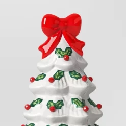 12" Lit Ceramic White Christmas Tree With Red Bow - Wondershop™ -Christmas Decorations Shop GUEST c098588d 6fff 453d 9a66 c0de0e128c6f