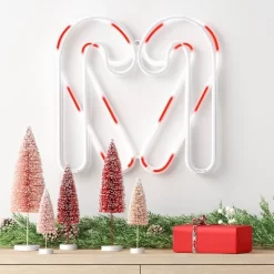 LED Animated Christmas Neon Candy Canes Forming Heart Hangable Sign White/Red - Wondershop™