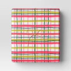 30” 20 Sq Ft Christmas Roll Wrap Pink/Green Plaid - Wondershop™