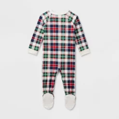 Baby Plaid Ribbed Holiday Matching Family Footed Pajamas - Wondershop™ Cream