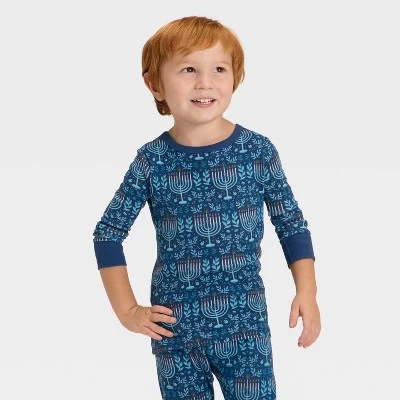 Toddler Hanukkah Ribbed Long Sleeve Shirt And Pants Holiday Matching Family Pajama Set - Wondershop™ Blue 4 Toddler Hanukkah Ribbed Long Sleeve Shirt And Pants Holiday Matching Family Pajama Set - Wondershop™ Blue - Image 2