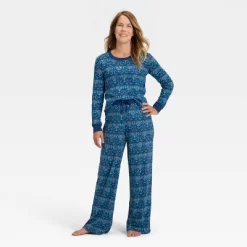 Women's Hanukkah Ribbed Long Sleeve Shirt And Pants Holiday Matching Family Pajama Set - Wondershop™ Blue -Christmas Decorations Shop GUEST d39b5ae3 d20c 427f 859e 99a617f5fead