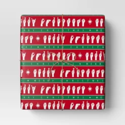 30" 50 Sq Ft Christmas Roll Wrap American Sign Language On Red - Wondershop™