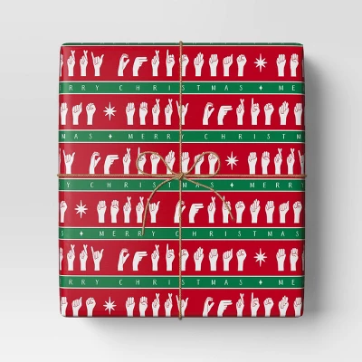 30" 50 Sq Ft Christmas Roll Wrap American Sign Language On Red - Wondershop™ 3 30" 50 Sq Ft Christmas Roll Wrap American Sign Language On Red - Wondershop™